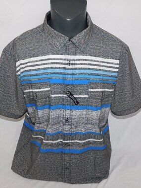 DRIPDRY Gray Blue Striped Ultra Quick Drying Button Front SS Shirt Mens XXL